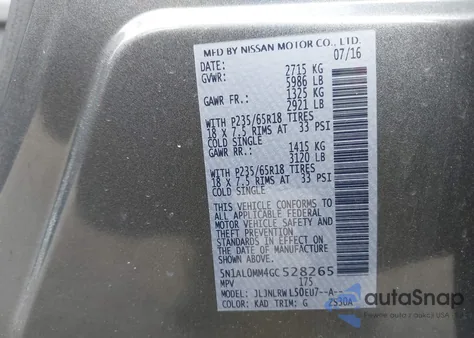 2016 Infiniti Qx60 z USA, uszkodzony, nr VIN 5N1AL0MM4GC528265